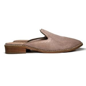 Crown Vintage Lacertae Light Tan Perforated Closed Almond-Toe Flat Mule Slides